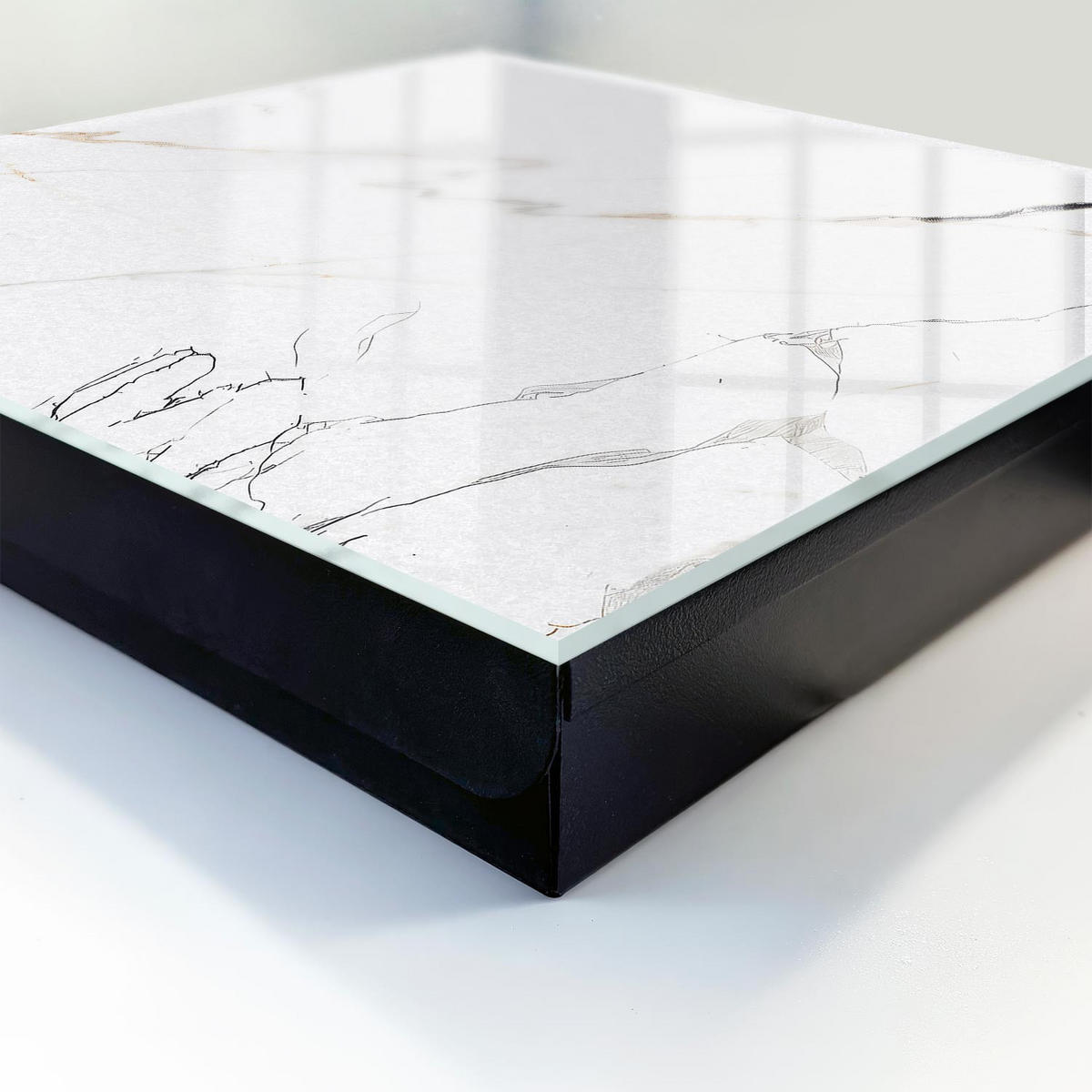 SCHLÜSSELBOX Schwarz 30x30 cm- Türöffnung nach rechts - Eleganter Marmor - Weiß, Metall (30/30/5cm) - TULUP