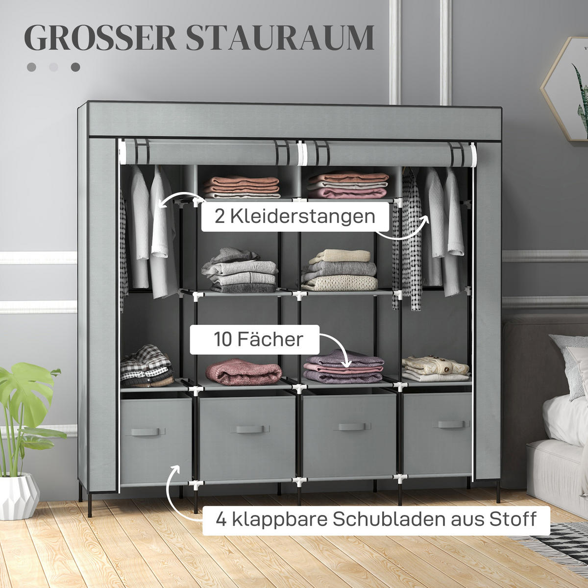 STOFFSCHRANK Kleiderschrank, Dunkelgrau - Dunkelgrau, Metall (42.5/169.5/166cm) - HOMCOM