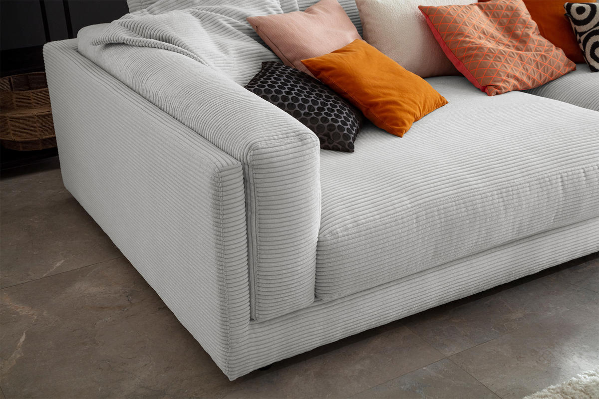 BIG SOFA RAINA Hellgrau Cord - Hellgrau/Schwarz, Kunststoff/Textil (254/85/150cm) - KAWOLA