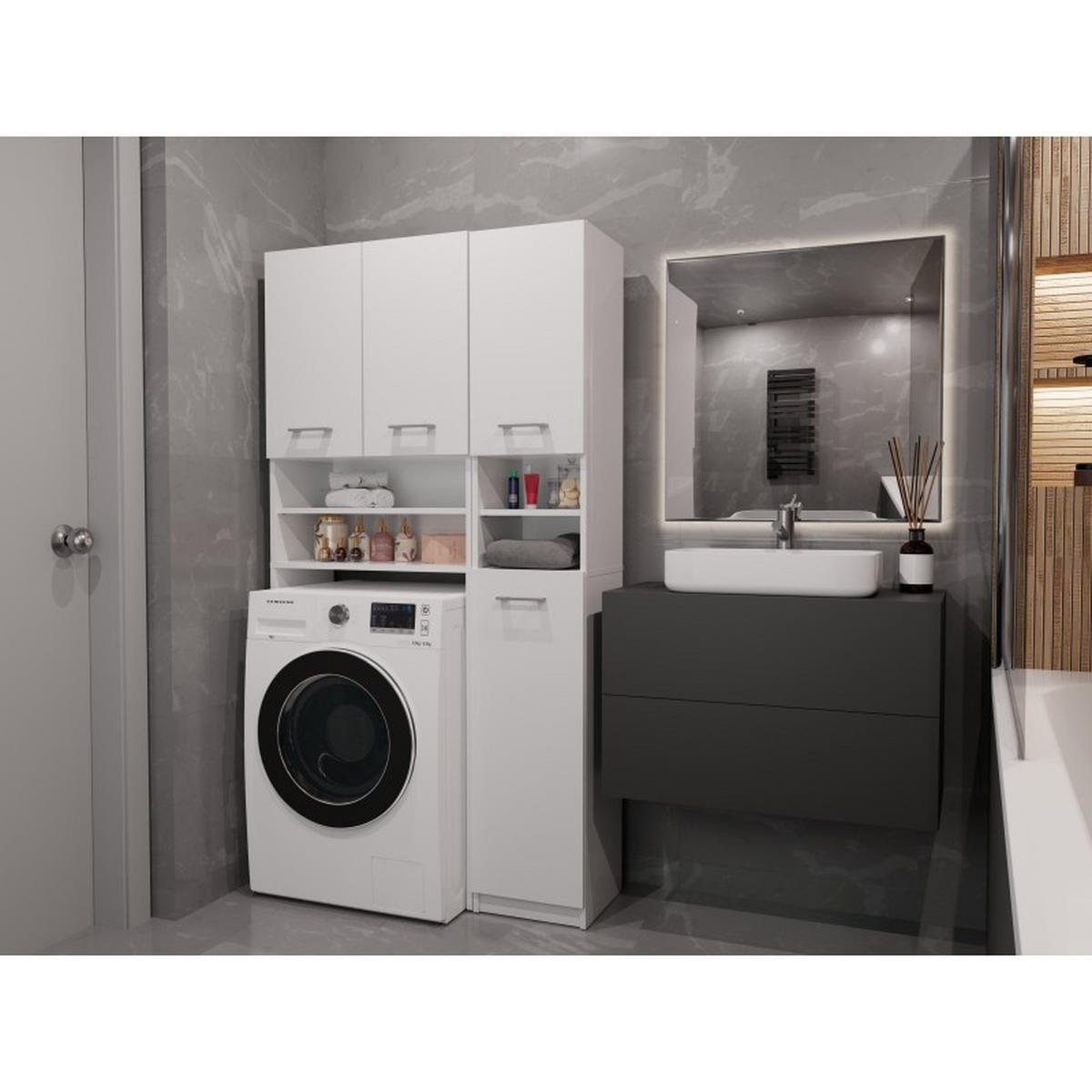 WASCHMASCHINENUMBAUSCHRANK Badezimmer-Schrank-Set Weiß 96/180/30 - Weiß, Holzwerkstoff (96/180/30cm) - RAUMHIRSCH FURNITURE