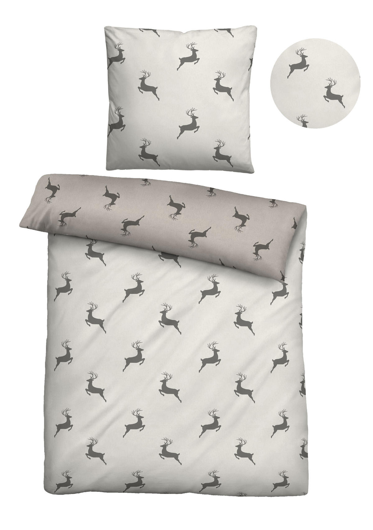 BETTWÄSCHE-GARNITUR Melange Hirsch Klein kitt, 155x200 cm + 80x80 cm - Beige, Textil (155/200cm) - biberna