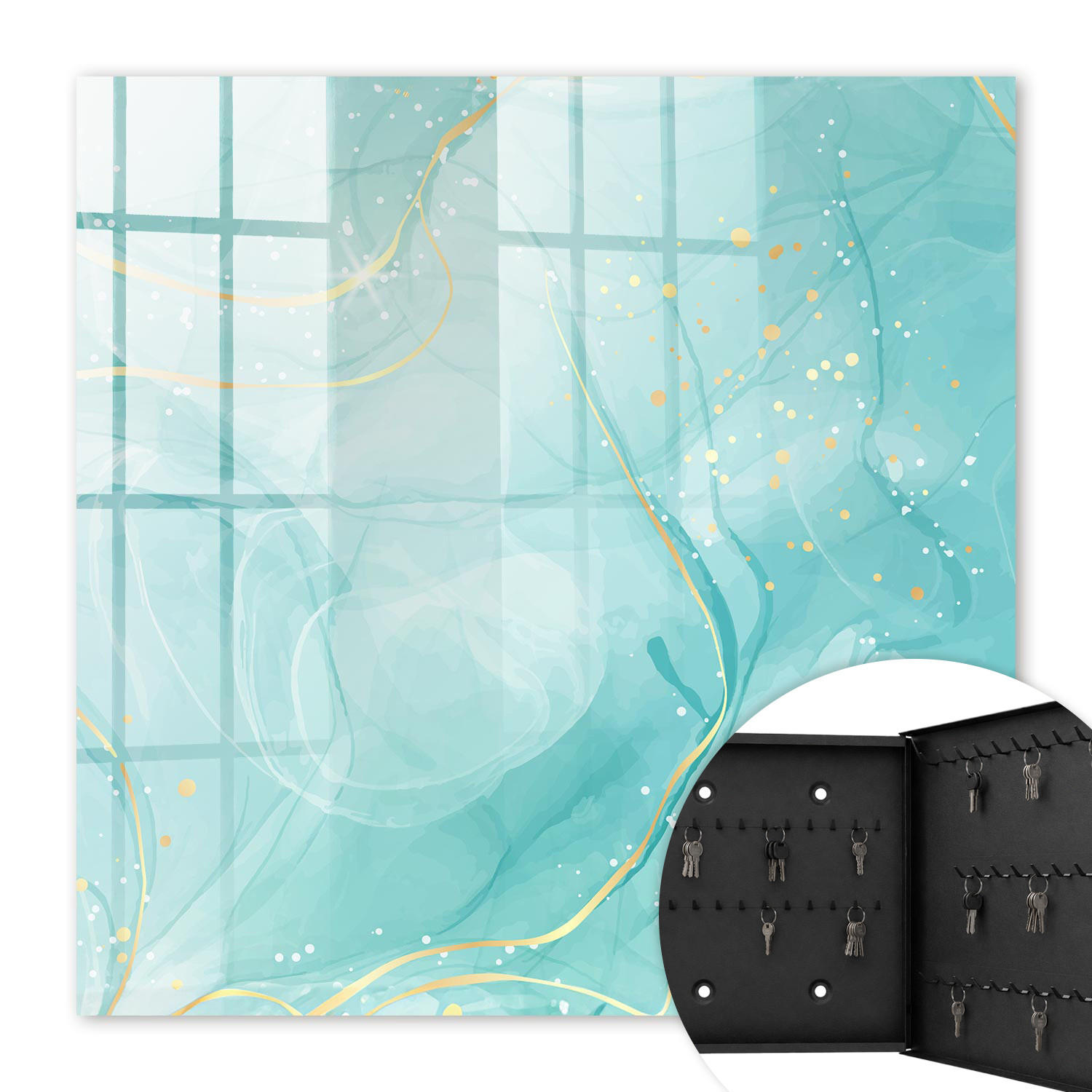 SCHLÜSSELBOX Schwarz 30x30 cm- Türöffnung nach rechts - Türkisfarbene Eleganz - Türkis, Metall (30/30/5cm) - TULUP