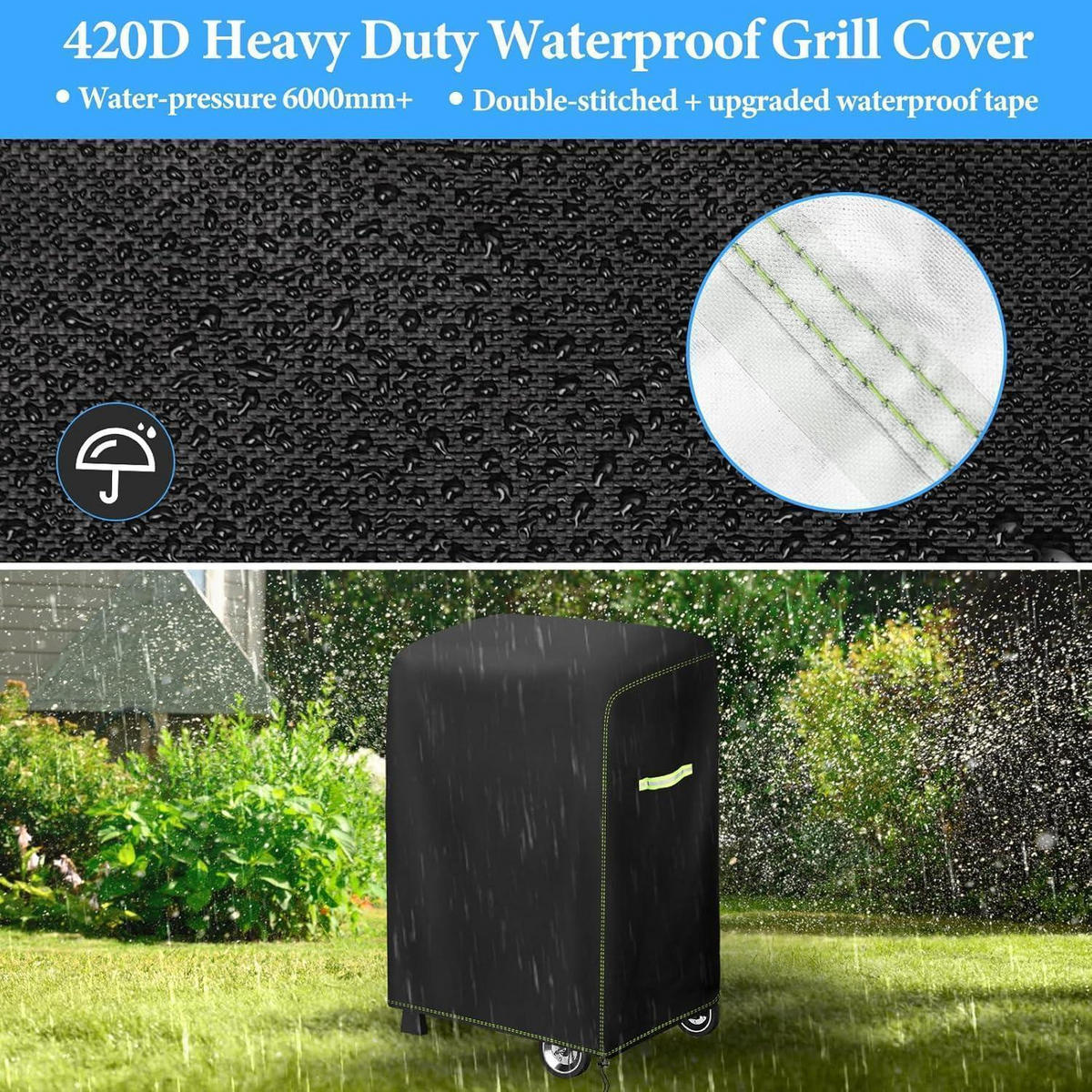 ABDECKHAUBE für Gasgrill 77 x 70 x 110 cm wetterfest 420D Oxford - Schwarz, Textil (70/110/77cm)