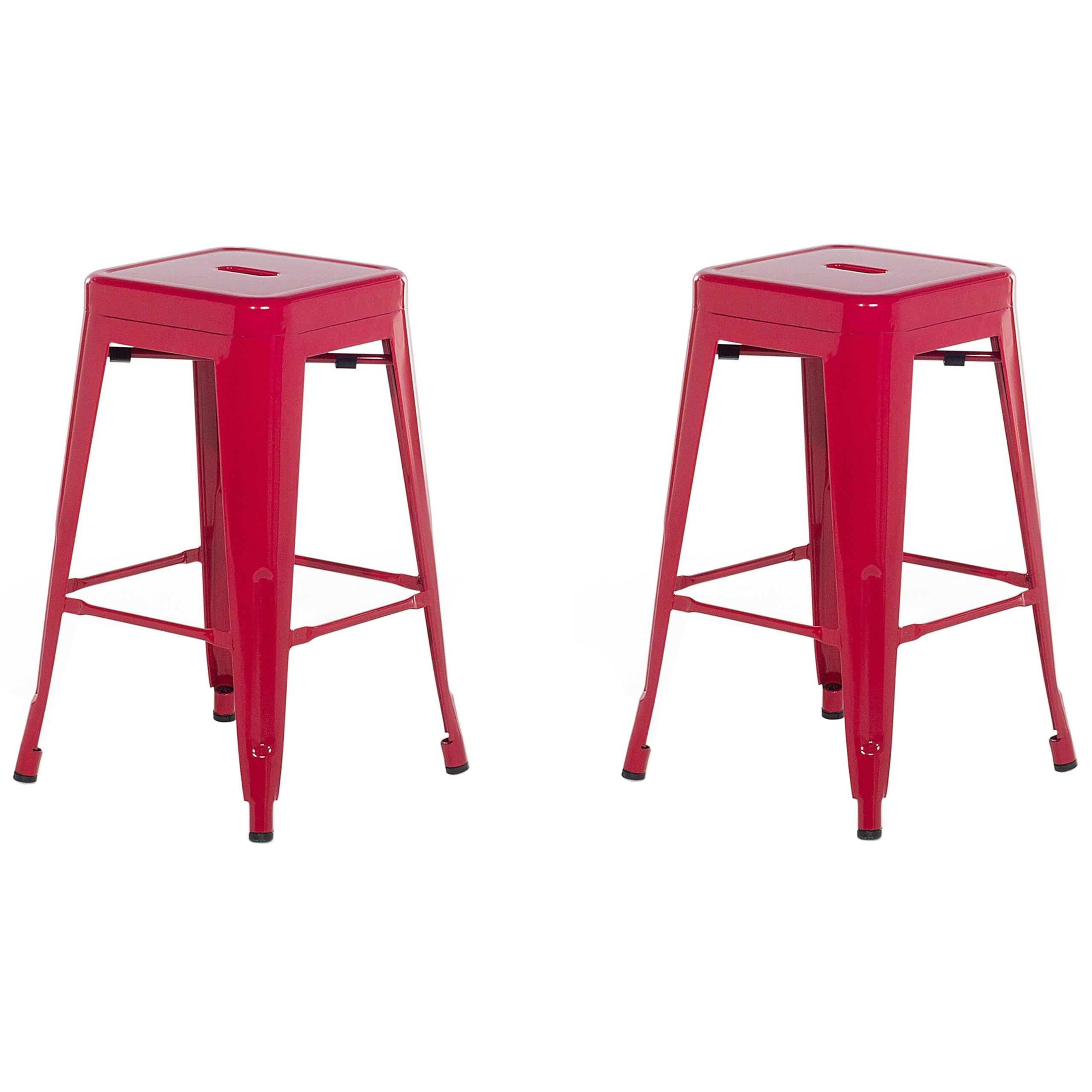 HOCKER 2er-Set Metall Rot Cabrillo - Rot, Metall (42/60/42cm) - Beliani
