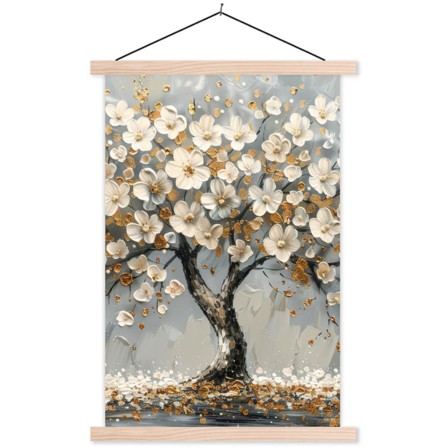 MuchoWow PLAKÁT S MAGNETICKOU LIŠTOU Strom - Květiny - Bílá - Příroda - Umění 60x90 cm