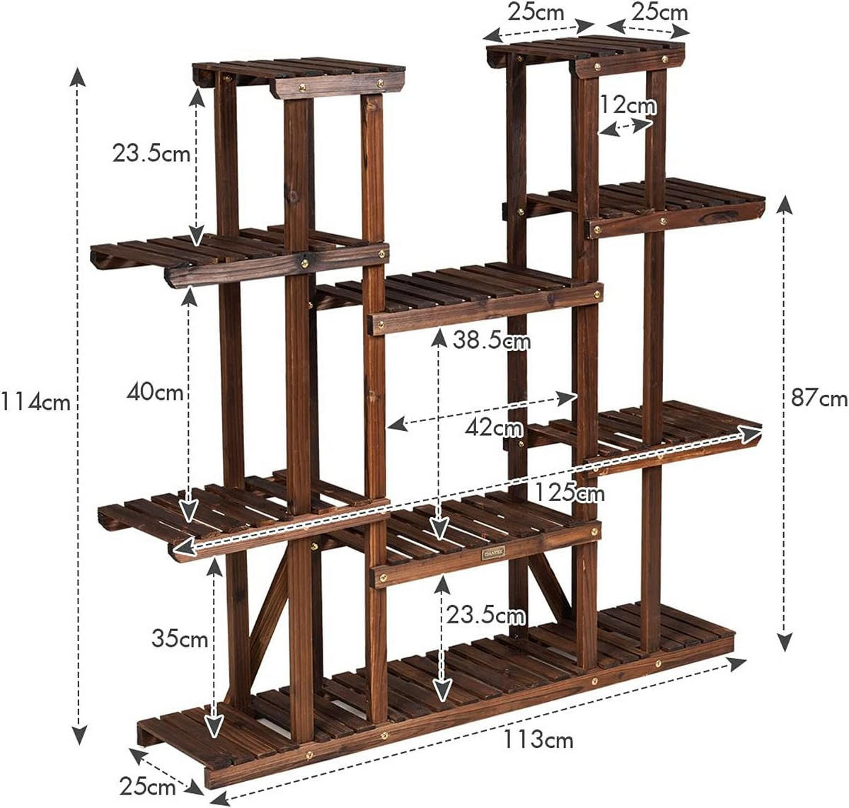 PFLANZENREGAL Blumenregal Holz - Apfelbaumfarben, Holz (25/114/125cm) - COSTWAY