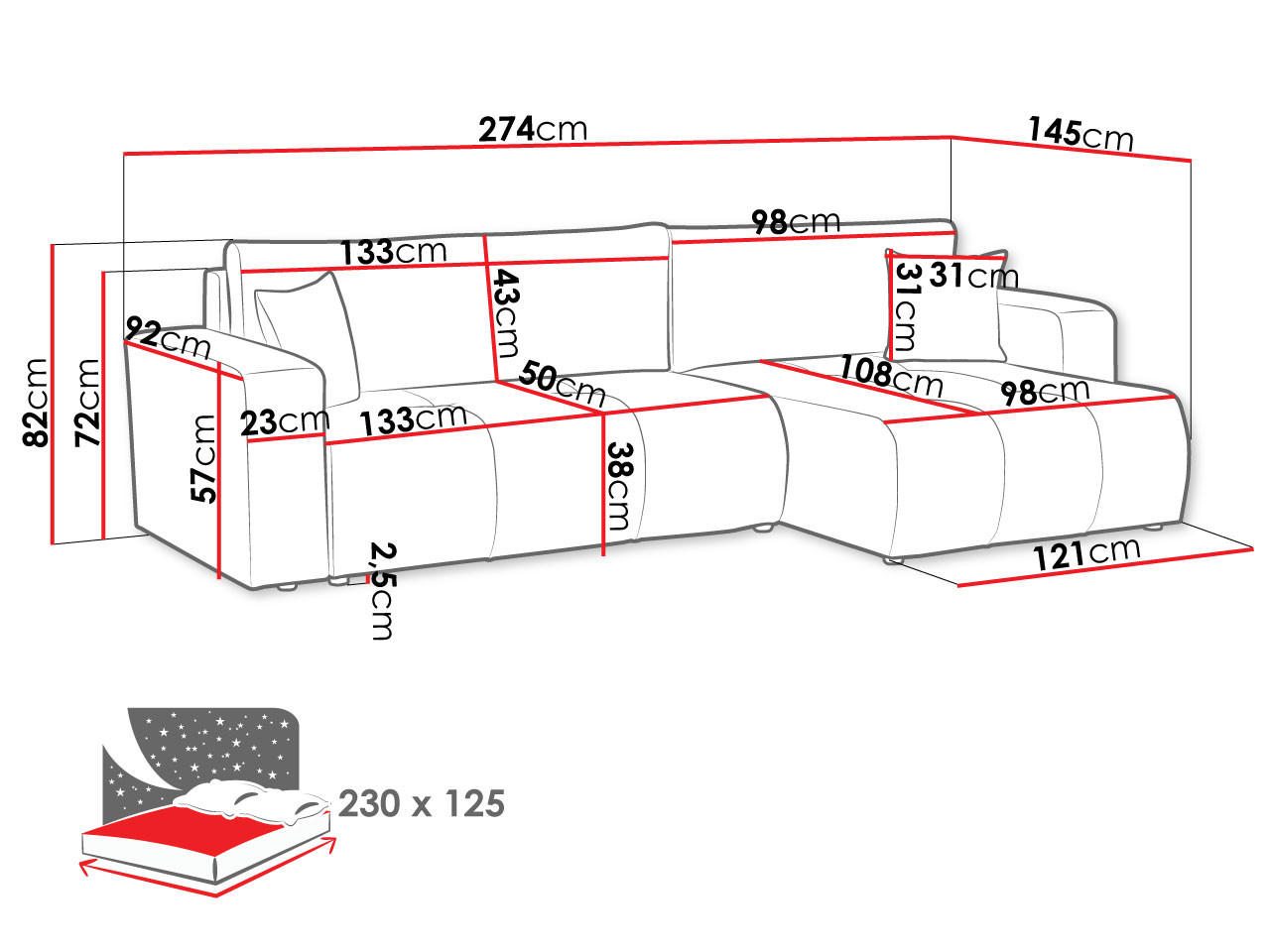 Thumbnail - Mirjan24 Ecksofa, Grau, Textil, 5-Sitzer, L-Form,L-Form, rund, 274x145 cm, Wohnzimmer, Sofas & Couches, Wohnlandschaften...