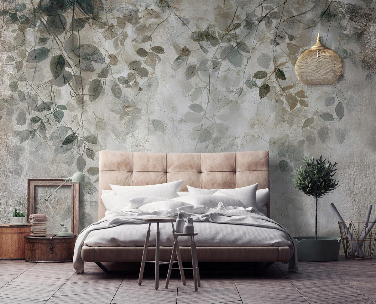 FOTOTAPETE Blätter Hängend Grau 200x140 cm - Multicolor, Papier (200/140cm) - Wallarena
