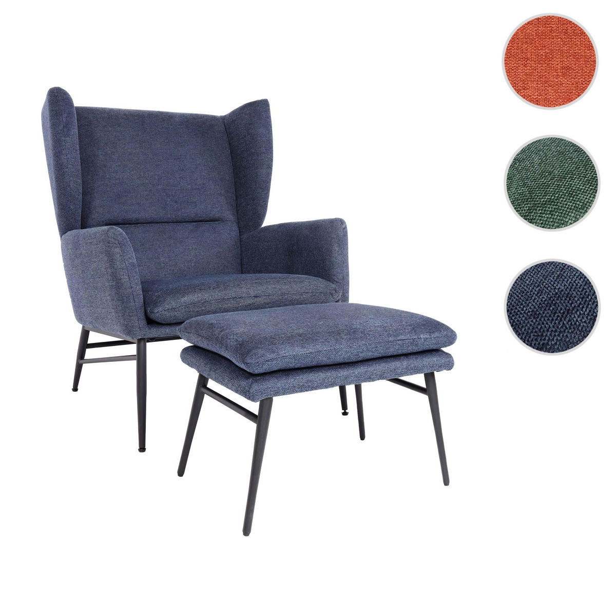 LOUNGE-SESSEL MIT OTTOMANE Blau - Blau, Textil (73/96/82cm) - MCW