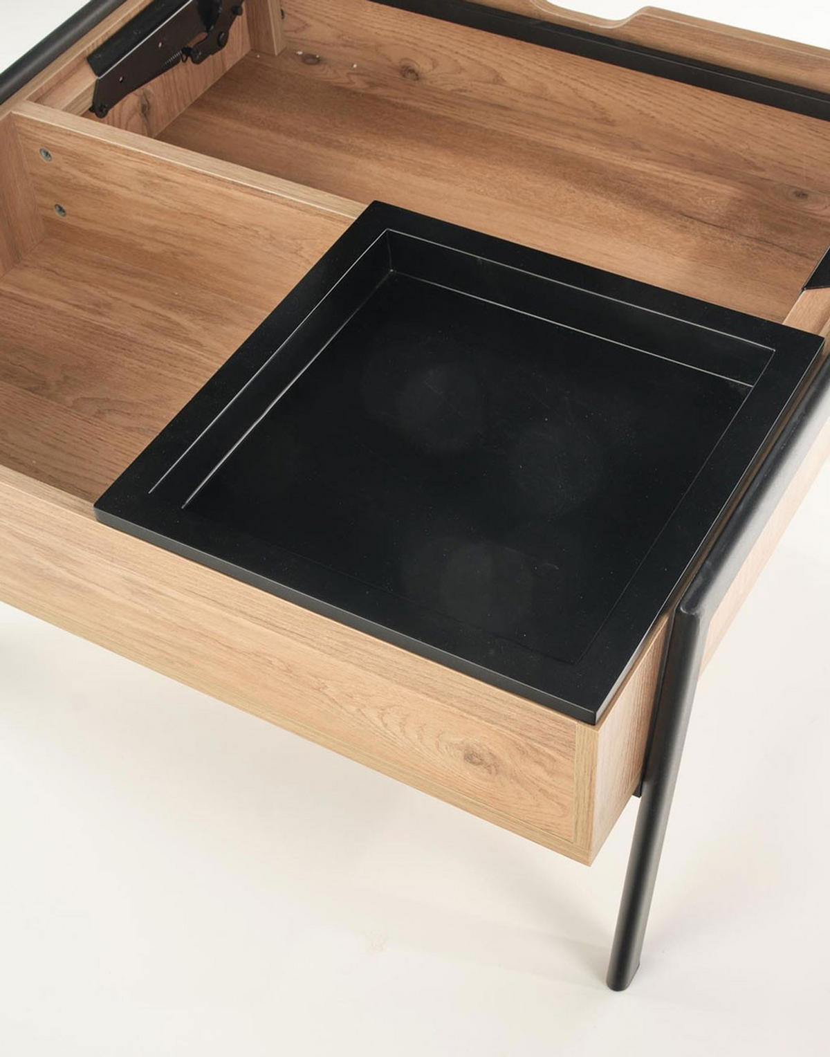 COUCHTISCH Podium Eiche Natur schwarz 85 / 80 / 43-64cm - Eichefarben/Schwarz, Holz/Holzwerkstoff (80/85/43cm) - Feldmann-Wohnen