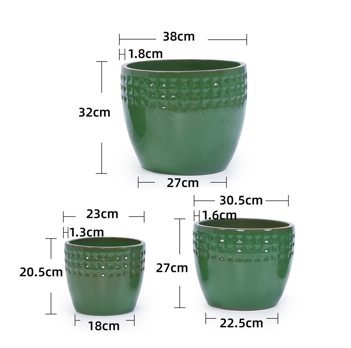 TRUHLÍK na kvety z keramiky, starosvetlozelený, s odtokovým otvorom do interiéru aj exteriéru - zelená, keramika (38/32/38cm) - BEAOK