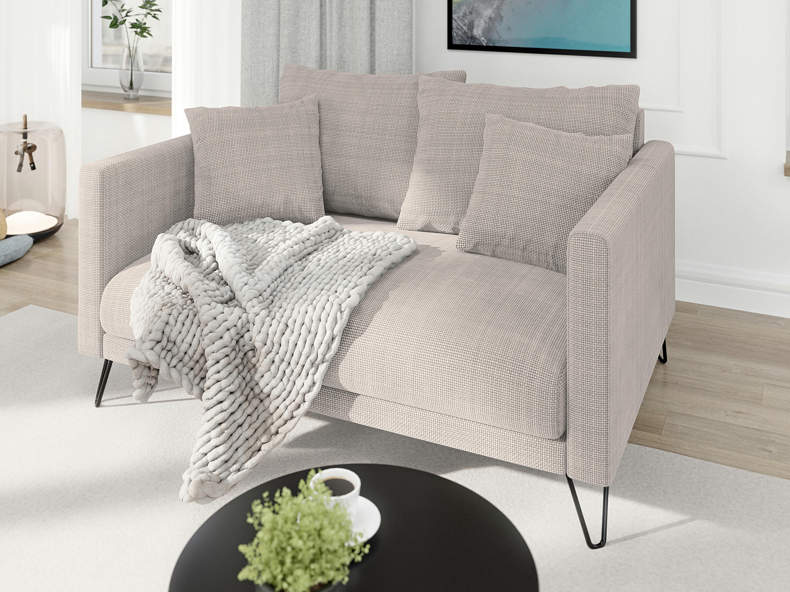 2-SITZER-SOFA Harmony Taupe Chenille - Taupe/Schwarz, Holz/Textil (140/85/100cm) - S-Style Möbel
