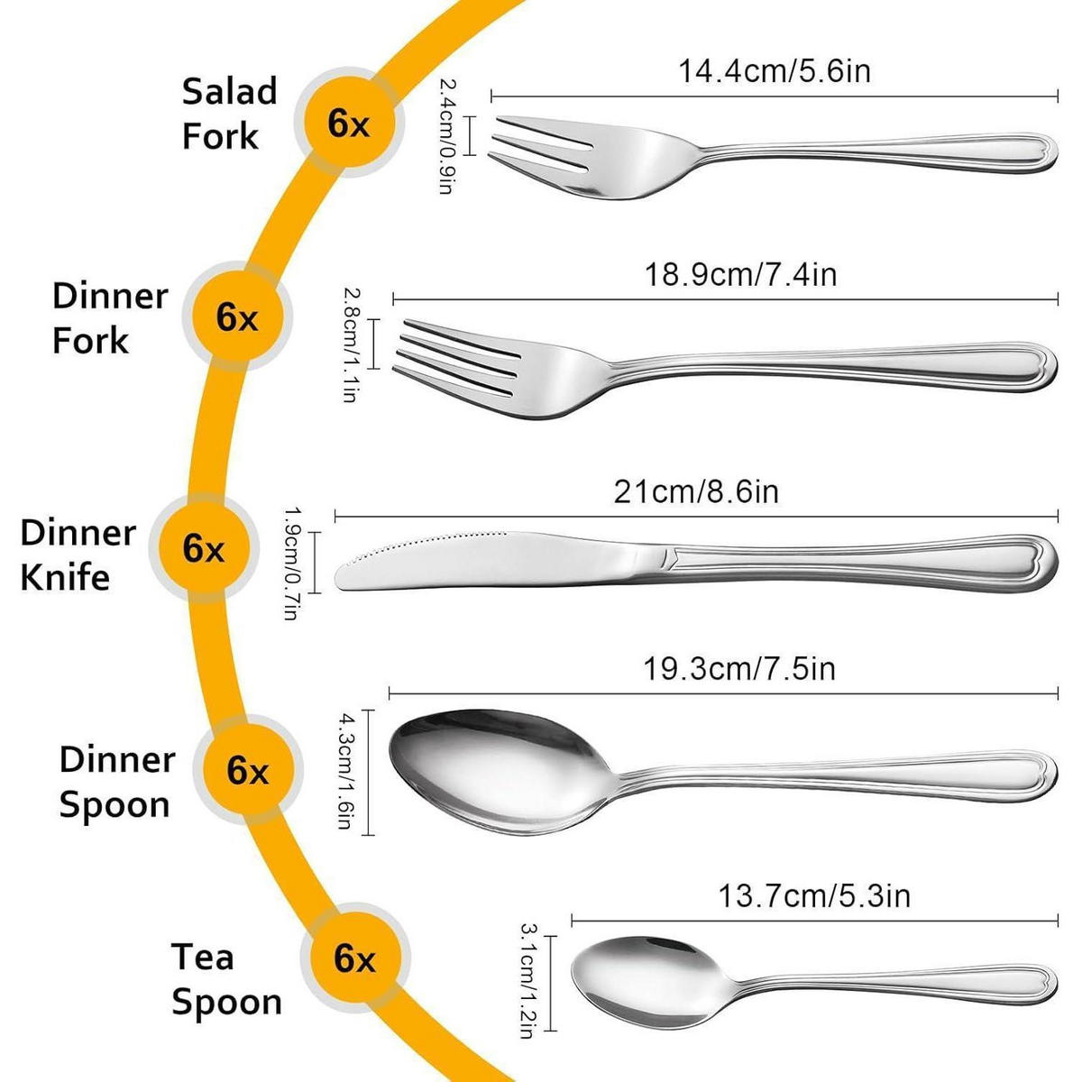 BESTECKSET 30-teilig für 6 Personen Edelstahl Spiegelpoliert - Silberfarben, Metall