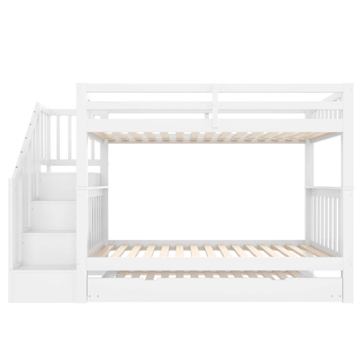 ETAGENBETT 90/200 cm aus Kiefernholz und MDF mit Ausziehbett und Treppenregal Weiß - Weiß, Holz (90/200cm) - Modenvie