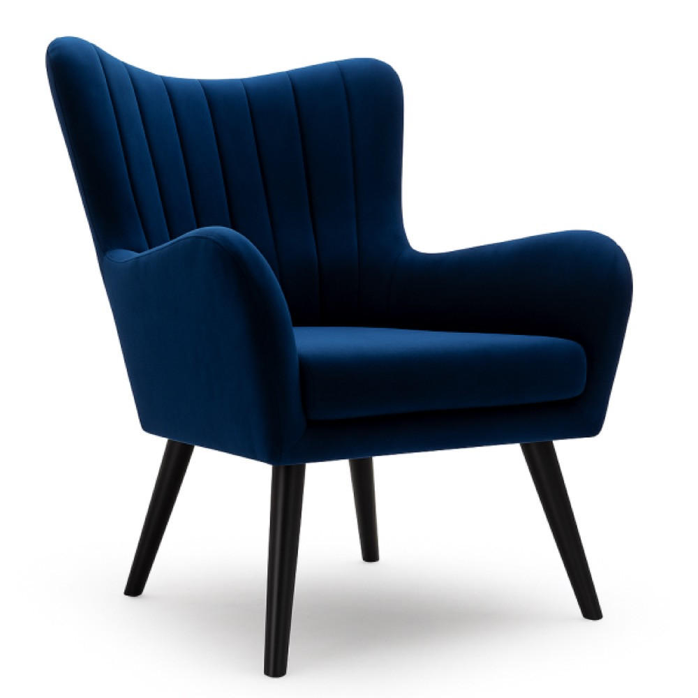 SESSEL Granatowy TEDI Mit Holzbeinen Gepolstert Aus Stoff Velluto - Dunkelblau, Textil (76/100/78cm) - Sepro Meble