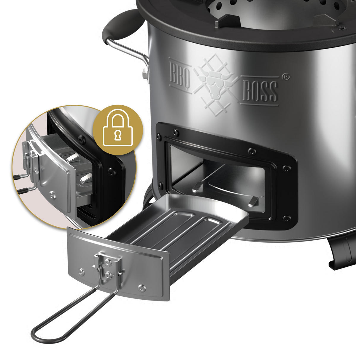 RAKETENOFEN mit Grillplatte Guss - Silberfarben, Metall (26/23/26cm) - BBQ Boss