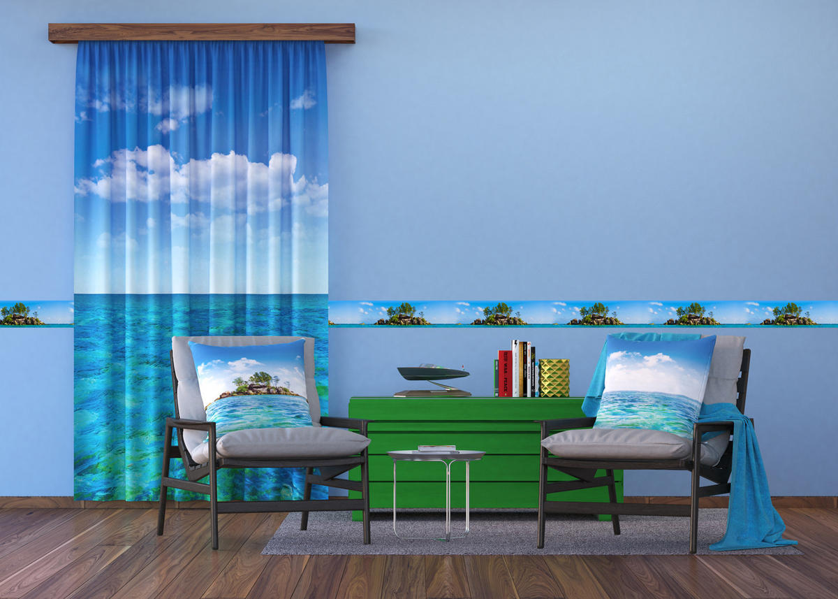 SELBSTKLEBENDE Tapetenbordüre Insel 500 x 14 cm - Blau, Papier (500/14cm) - Sanders & Sanders