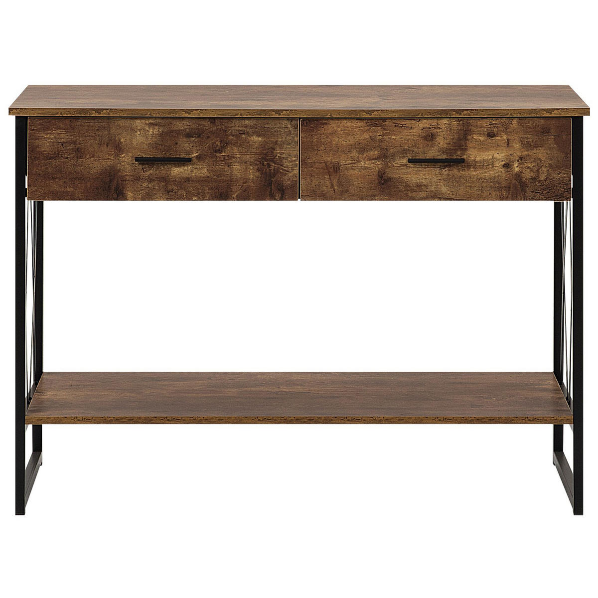 KONSOLENTISCH Holzoptik braun 2 Schubladen Ayden - Dunkelbraun/Schwarz, Holzwerkstoff (46/107/76cm) - Beliani