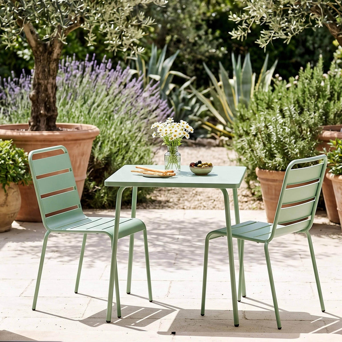GARTENSET 3-tlg, Salbeigrünen - Grün, Metall - Oviala