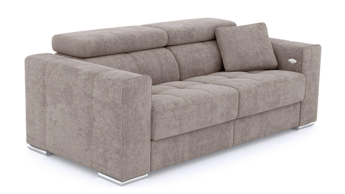 SOFA QUARTZ 3-Sitzer mit 1 Relaxfunktion, beige - Beige/Silberfarben, Holzwerkstoff/Textil (204/80/102cm) - Courtois Laville