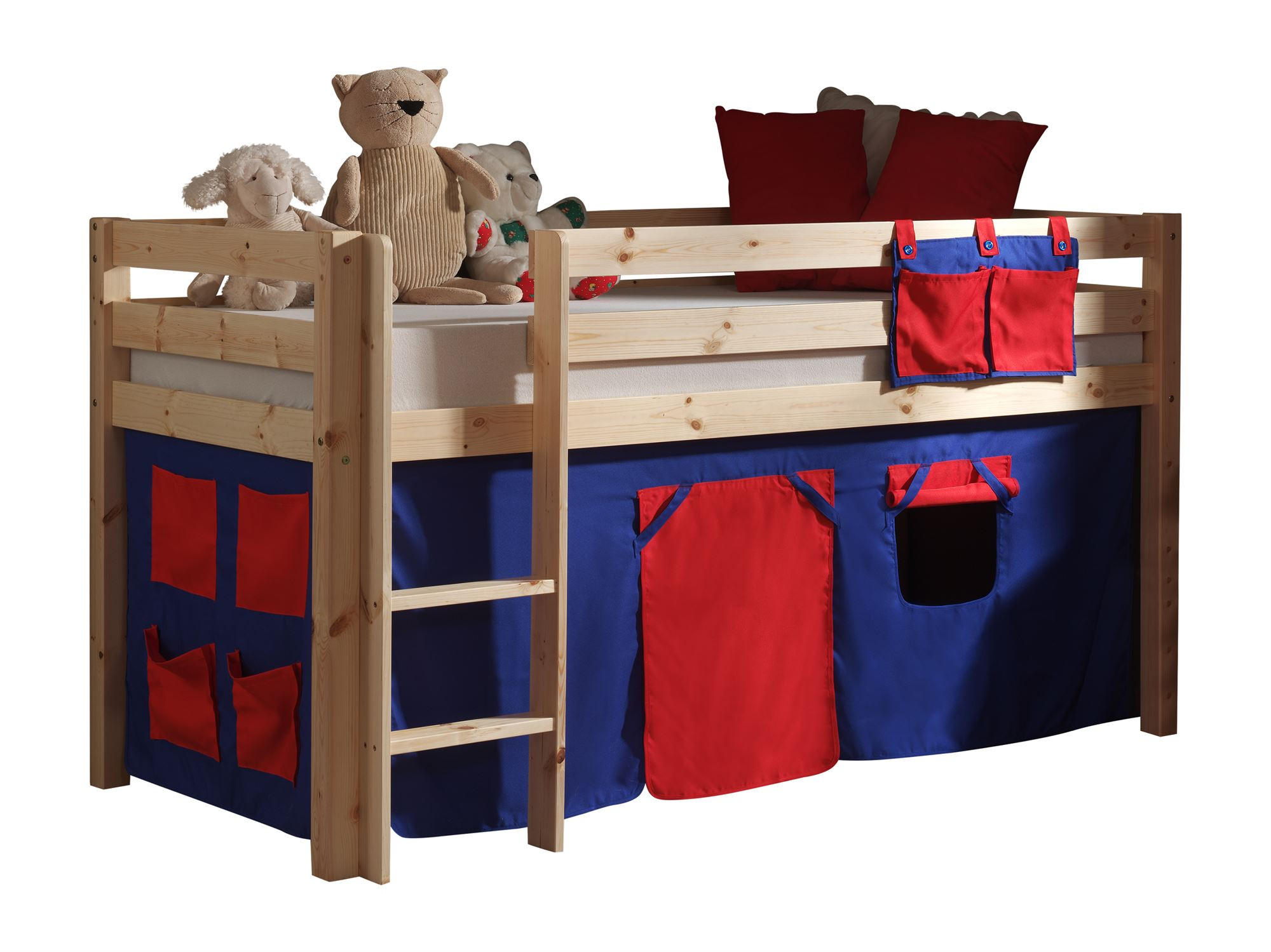 KINDERBETT Karolina 210x114x106 Massivholz Natur Textilset Domino - Dunkelblau/Kieferfarben, Holz (90/200cm) - 58aufmkessel
