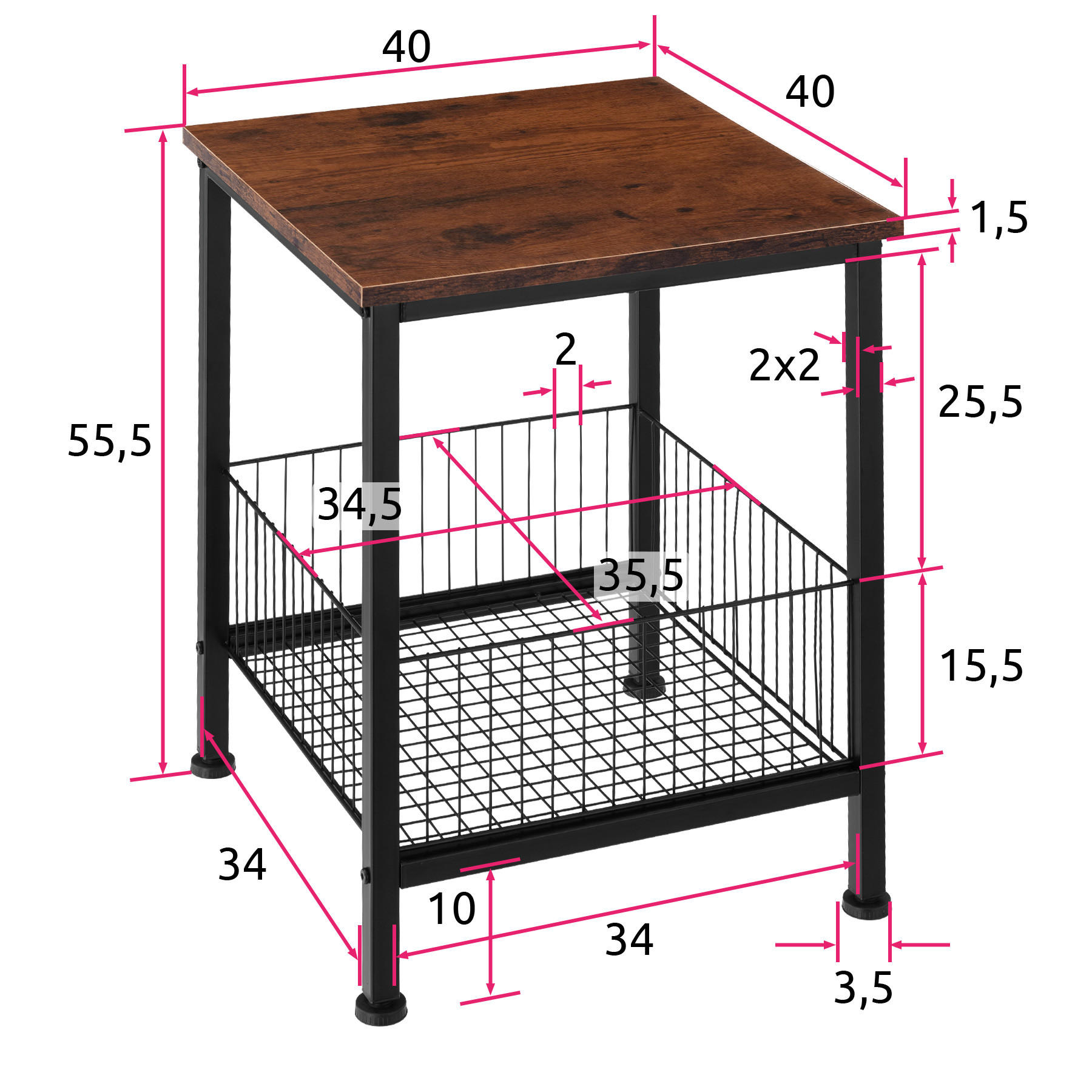BEISTELLTISCH Grimsby,40 x 40 x 55,5 cm,Industrial Holz dunkel, rustikal - Rostfarben, Holzwerkstoff (40/40/55.5cm) - tectake