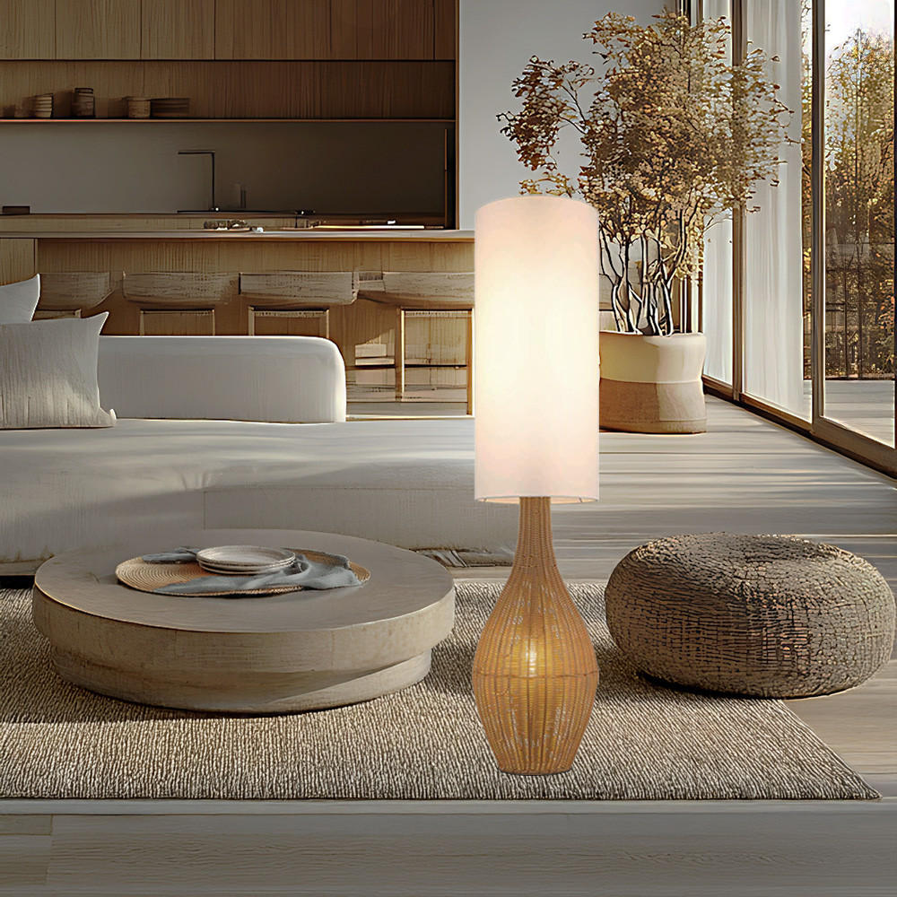 LED STEHLEUCHTE ANKO Rattan Optik Braun Weiß - Braun, Kunststoff/Metall (27/27/125cm) - Nowa