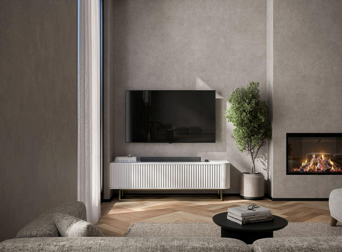 TV STOLÍK Aurora biely matný 140 cm s kovovým rámom - čierna/biela, kov/kompozitné drevo (140/44/35cm) - Meble Lindner