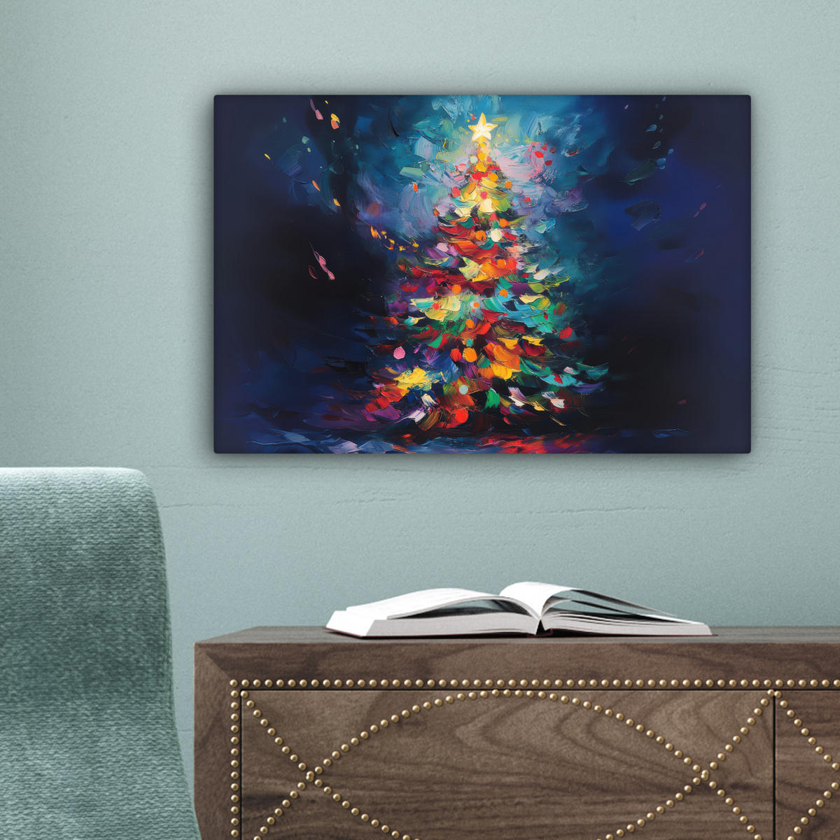 LEINWANDBILD Weihnachtsbaum - Weihnachten - Abstrakt - Farbenfroh 30x20 cm - Multicolor, Textil (30/20cm) - MuchoWow