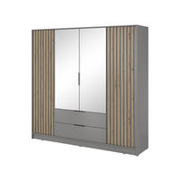 KLEIDERSCHRANK Nelly Grau, vierürige Schrank, Garderobe mit Spiegel und Schubladen - Grau, Holzwerkstoff (206/200/51cm) - Bettso