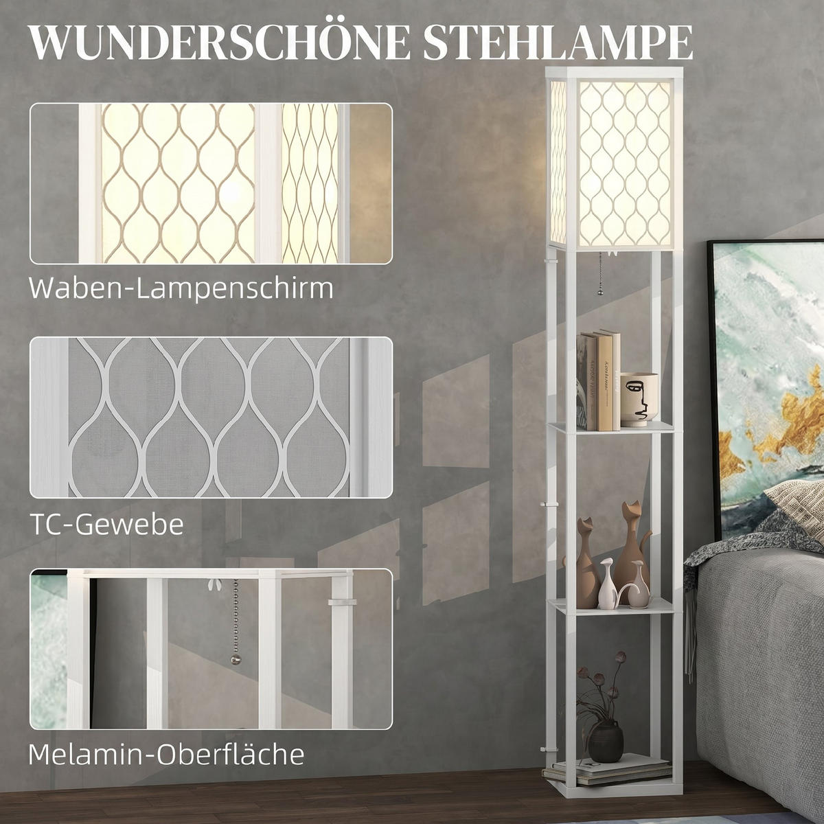 STEH-LEUCHTE MDF Stoff Weiß - Weiß, Holzwerkstoff (26/26/160cm) - HOMCOM
