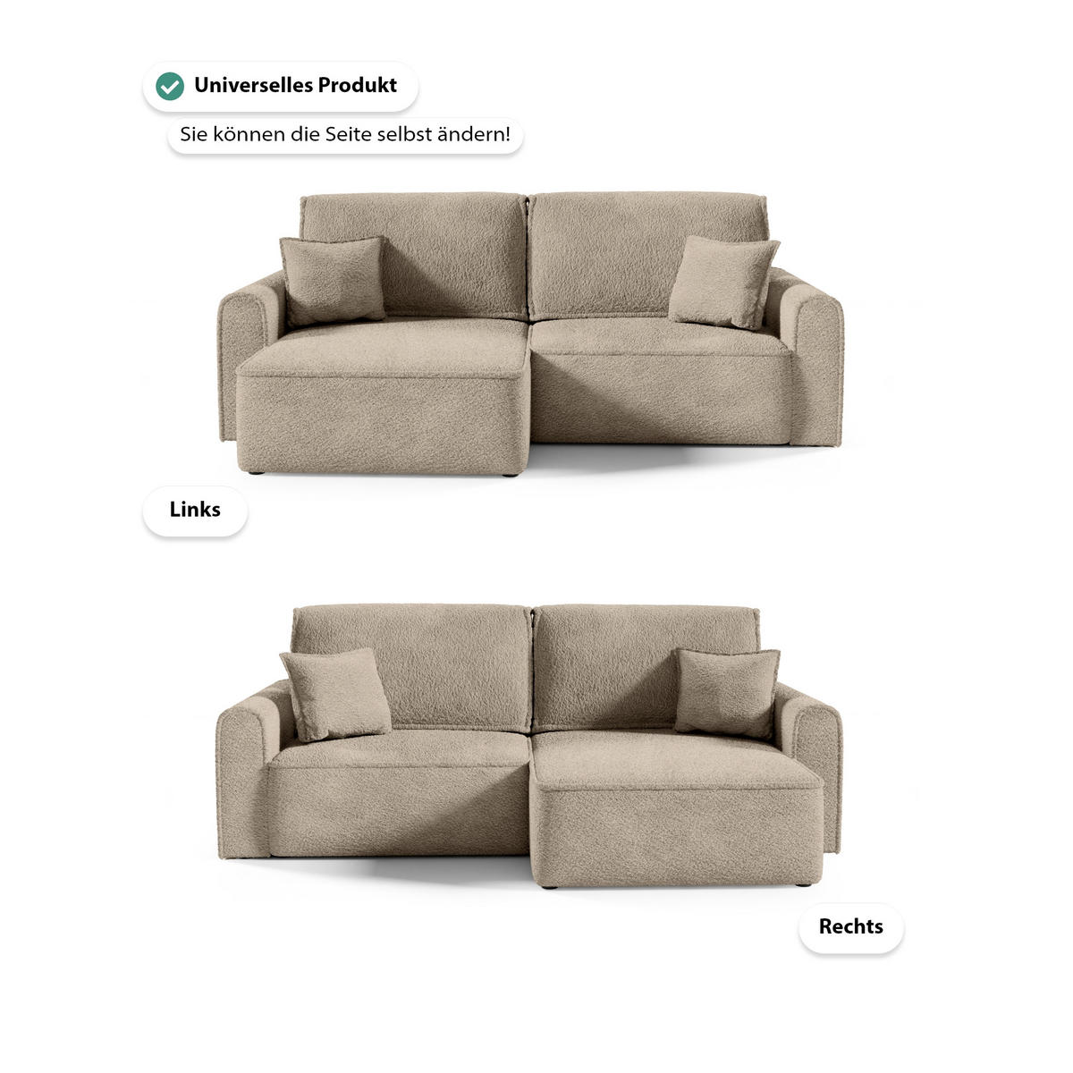 ECKSOFA Universelle Seite Plauen Mini, Beige - Beige, Textil (240/158cm) - Meblito