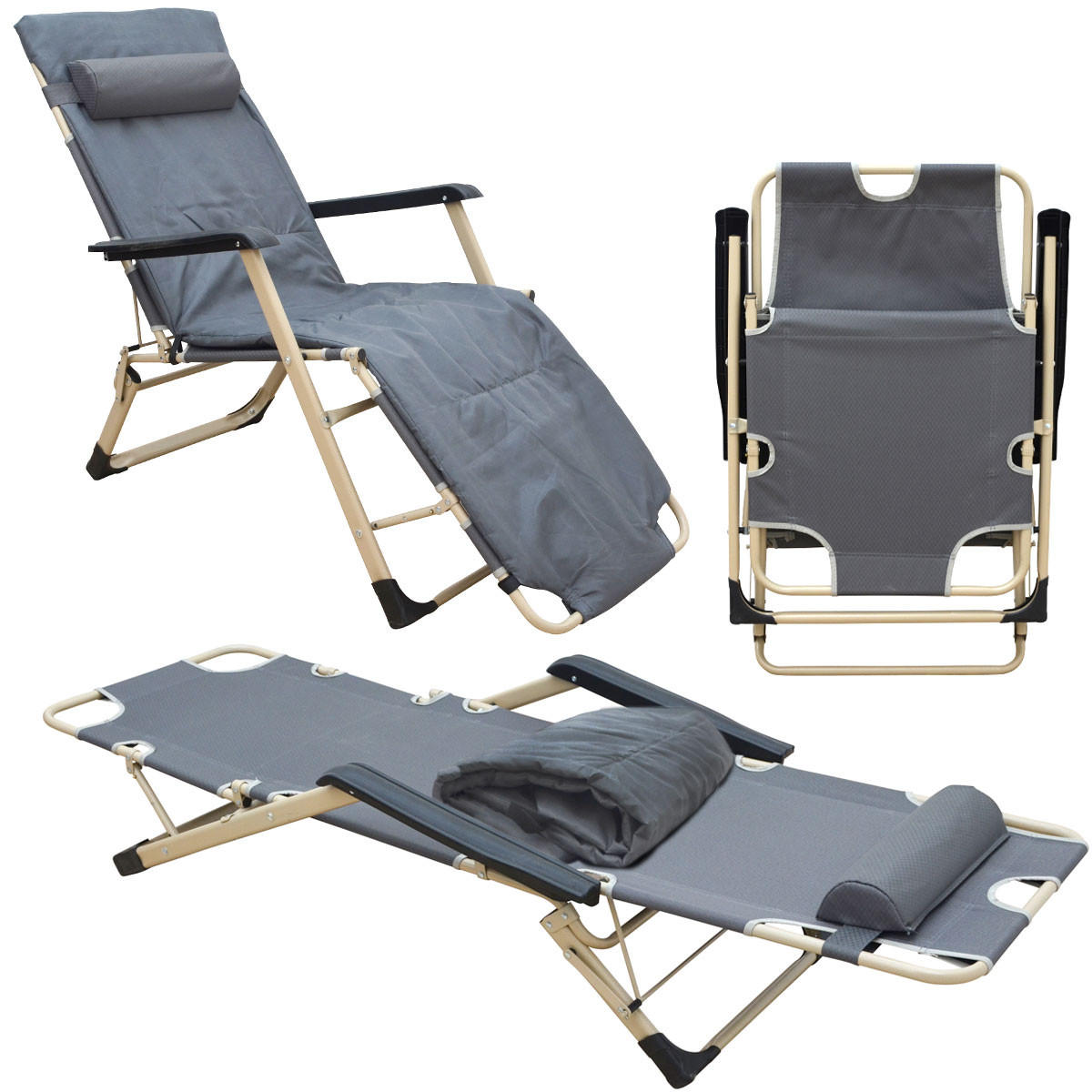 CAMPINGSTUHL mit Auflage, 178/65/88 cm, Grau - Grau, Kunststoff (65/40/178cm) - Amanka