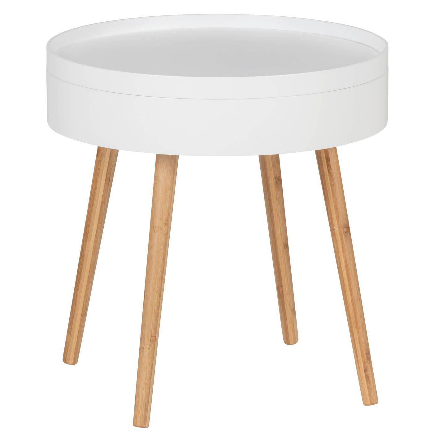 KAFFEETISCH rund, Bambus, Weiß - Weiß, Naturmaterialien (49.5/49.5/51.5cm)
