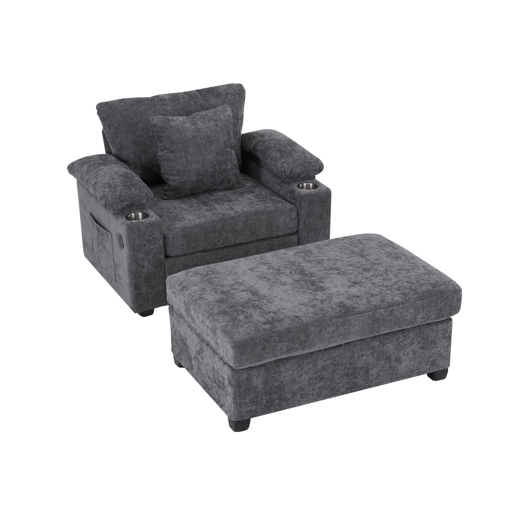 SESSEL DE-35287 mit USB und Getränkehalter Dunkelgrau - Dunkelgrau, Textil (98/83/148cm) - ComfortXL