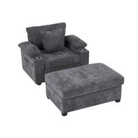 SESSEL DE-35287 mit USB und Getränkehalter Dunkelgrau - Dunkelgrau, Textil (98/83/148cm) - ComfortXL