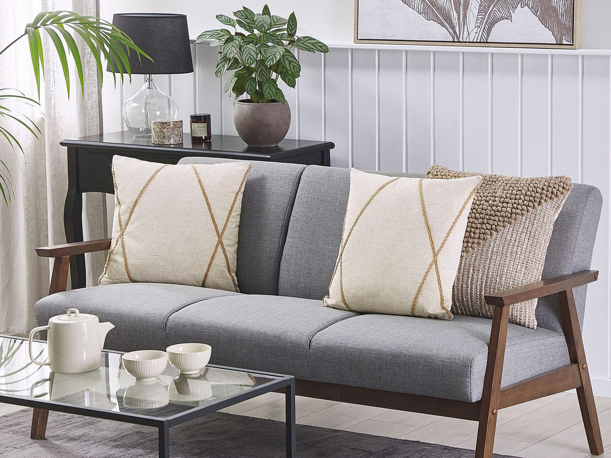 DEKOKISSEN 2er-Set Beige 45/45 cm Licuala - Beige, Textil (45/45cm) - Beliani