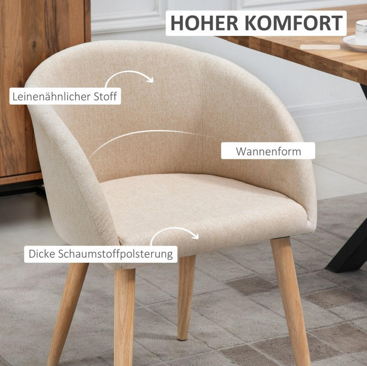 ESSSTUHL 2er-Set mit Polsterung 55 x 56 x 74 cm Beige - Beige, Metall (55/74/56cm) - Meubliv