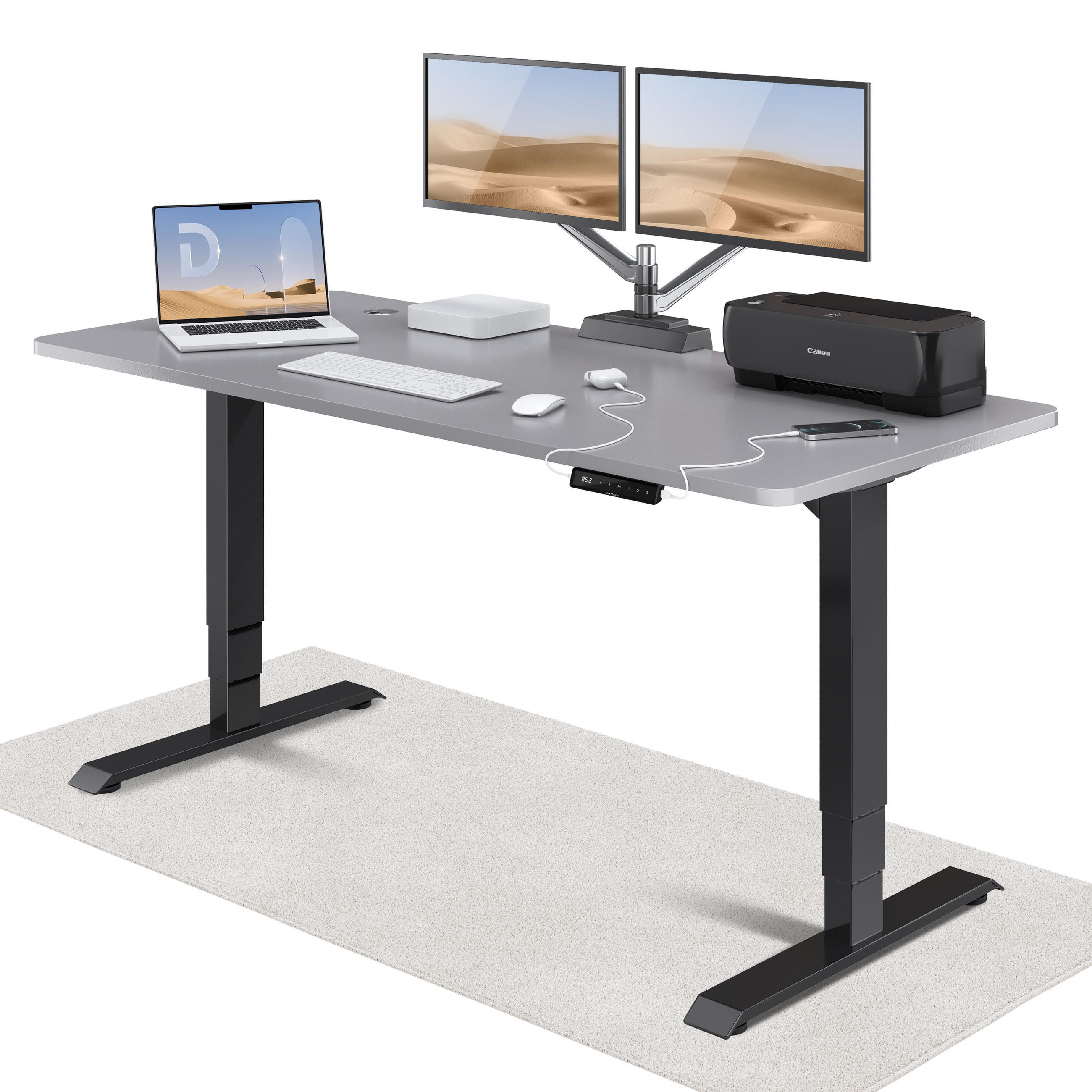 SCHREIBTISCH Elektrisch Höhenverstellbarer HomePro 180x80cm Schwarz/Grau mit Memory-Funktion, Anti-Kollisions Technologie - Schwarz/Grau, Holzwerkstoff (80/180/62cm) - Desktronic