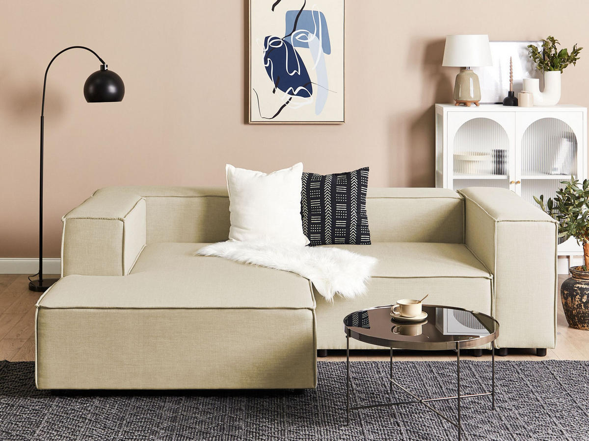 2-SITZER-ECKSOFA Leinen beige linksseitig Aprica - Beige/Schwarz, Textil (238/180cm) - Beliani
