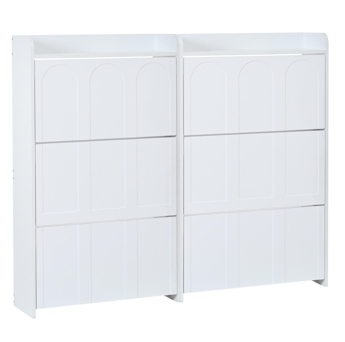 SCHUHSCHRANK 140/25/120 cm weiß aus MDF mit 6 Klappfächern - Weiß, Holzwerkstoff (70/120/25cm) - OKWISH
