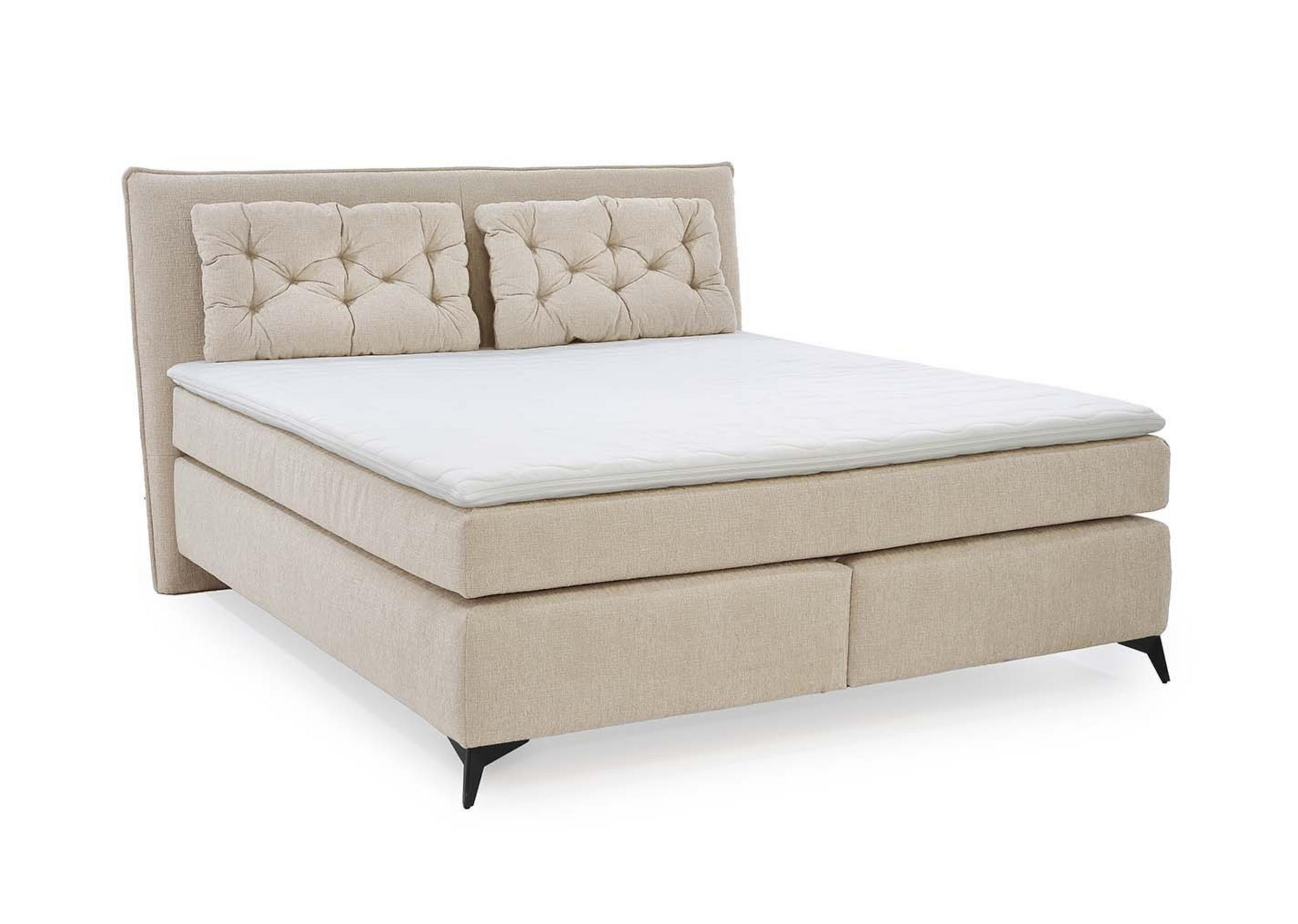 BOXSPRINGBETT 180x200 cm mit Bonell-Wende-Federkernmatratzen H2/H3, Bonell-Federkernpolsterung, PU-Schaum-Topper, 2 Kissen, Chenille Beige / 20030 - Beige/Schwarz, Textil/Metall (180/200cm) - luma-home
