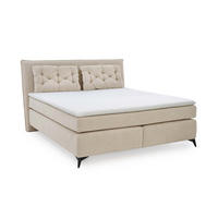 BOXSPRINGBETT 180x200 cm mit Bonell-Wende-Federkernmatratzen H2/H3, Bonell-Federkernpolsterung, PU-Schaum-Topper, 2 Kissen, Chenille Beige / 20030 - Beige/Schwarz, Textil/Metall (180/200cm) - luma-home