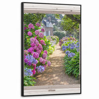 LEINWAND Bilder mit Rahmen - Hortensie - Durchsichtig - Blumen - Sommer - Lila - Weg - 80x120 - Lila, Textil (80/120cm) - MuchoWow