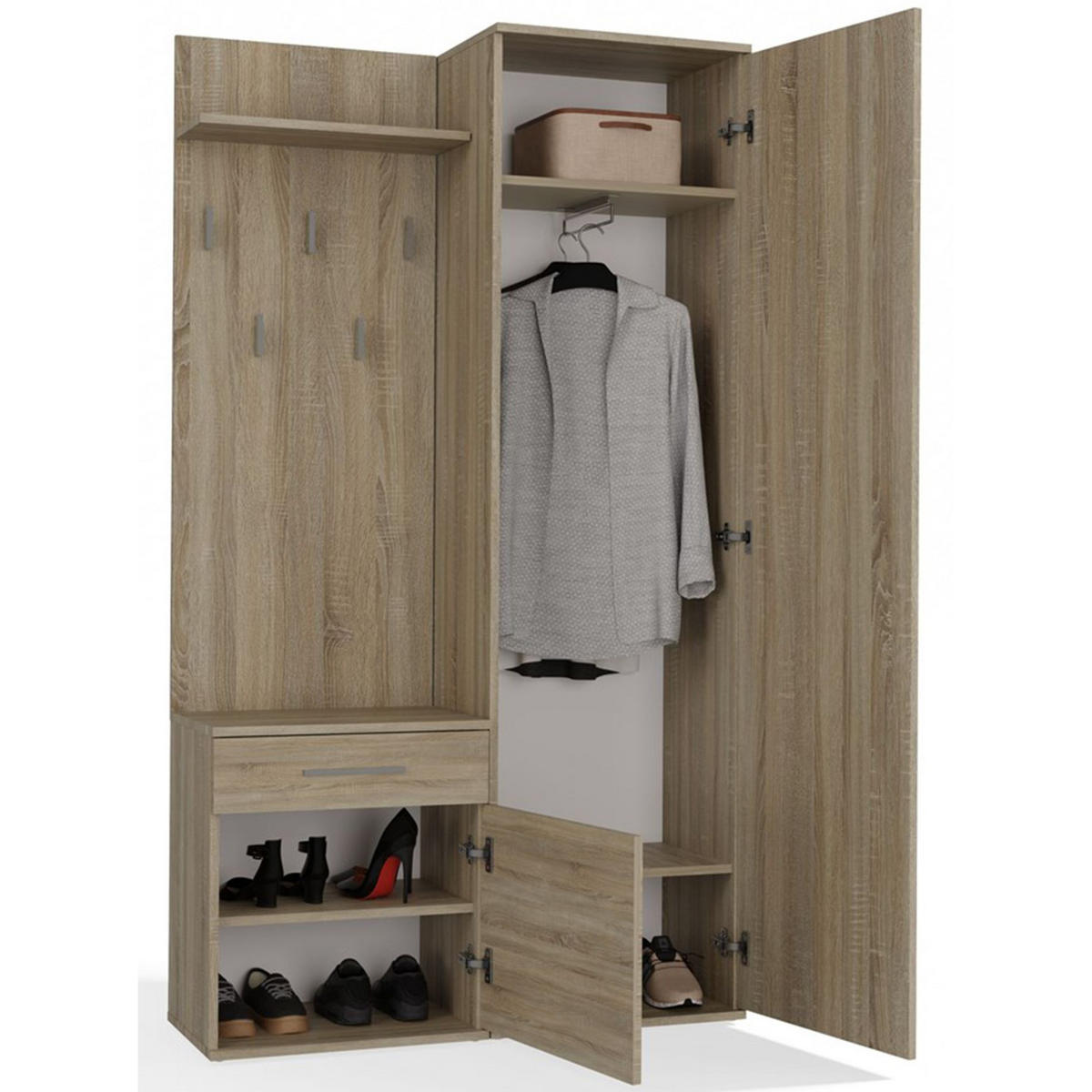 FLURMÖBEL-SET Duvio Eiche Sonoma - Silberfarben/Sonoma Eiche, Holzwerkstoff/Kunststoff (100/35/180cm) - Selsey