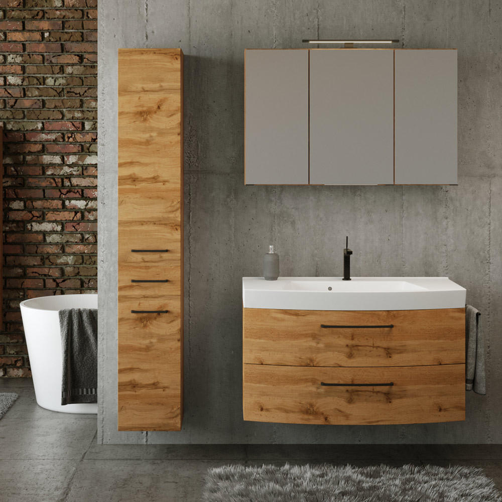 BADMÖBEL-SET 3-TLG. Morisson-03 - Braun, Holzwerkstoff (160/200/50cm) - Lomado