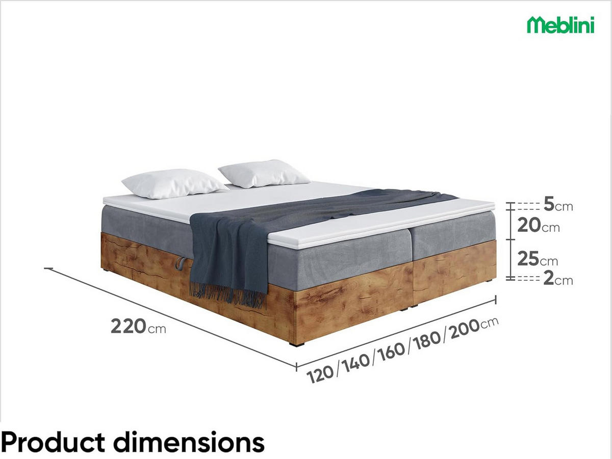 BOXSPRINGBETT LOFTY BOX - Grau, Holzwerkstoff (160/220cm) - Meblini