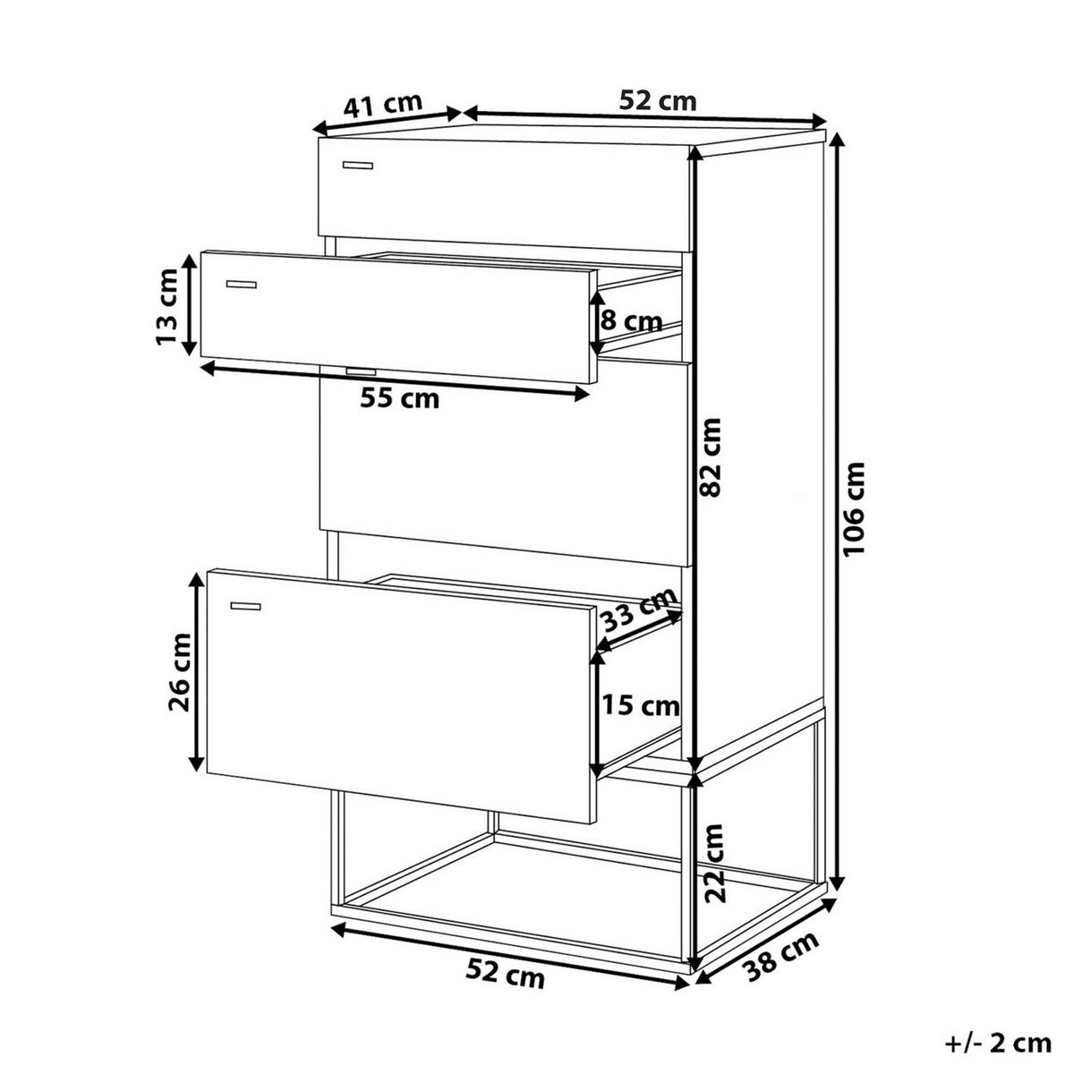 KOMMODE 4 Schubladen Betonoptik/heller Holzfarbton Acra - Hellbraun/Schwarz, Holzwerkstoff (52/106/41cm) - Beliani