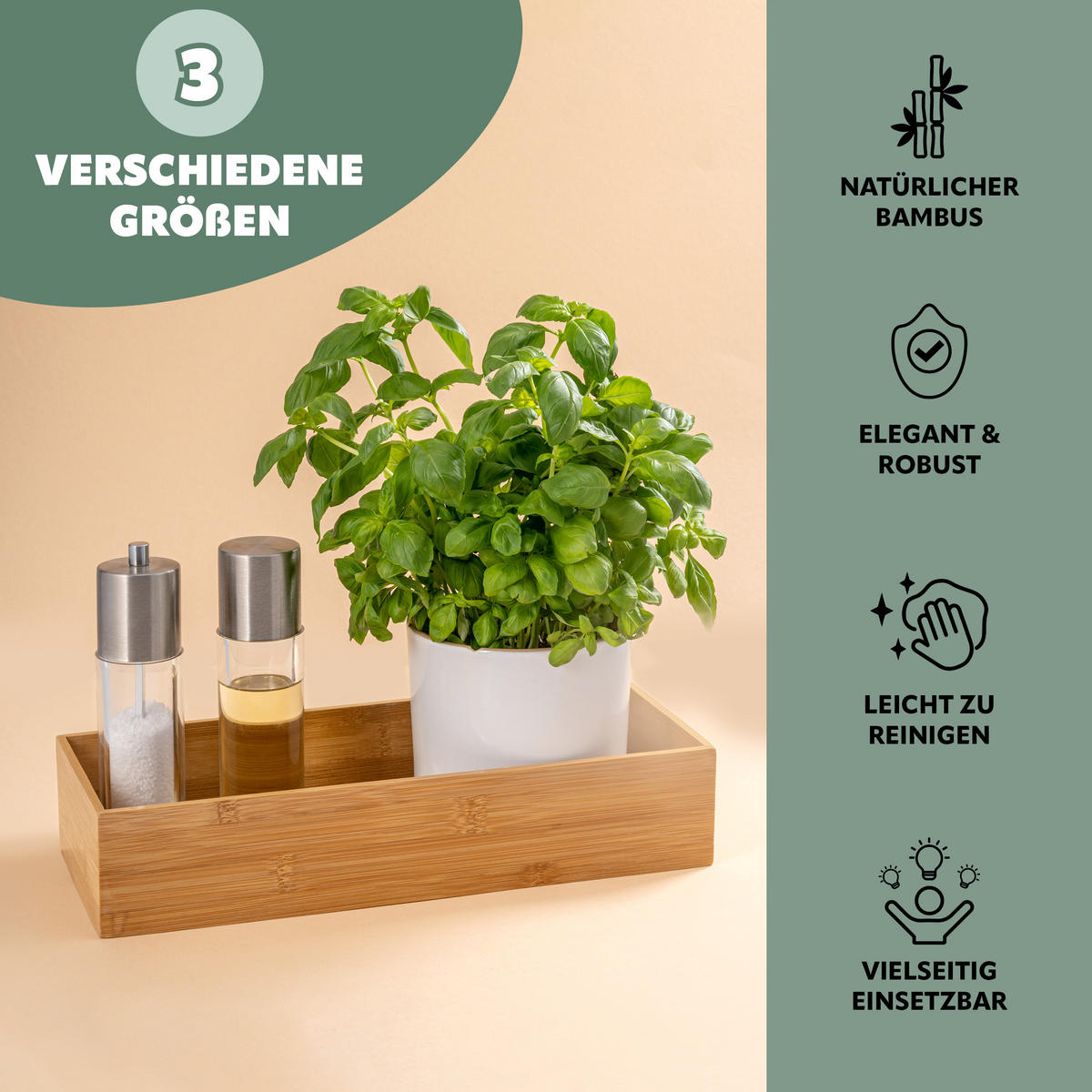 GEWÜRZAUFBEWAHRUNGSBOXEN 3tlg., Bambus - Braun, Holz (38/15/7.5cm) - bremermann