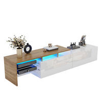 LOWBOARD 170/33/33,5 cm aus Spanplatte mit LED-Beleuchtung und Glasböden Weiß/Naturfarben - Weiß, Holzwerkstoff (170/33.5/33cm) - Modenvie